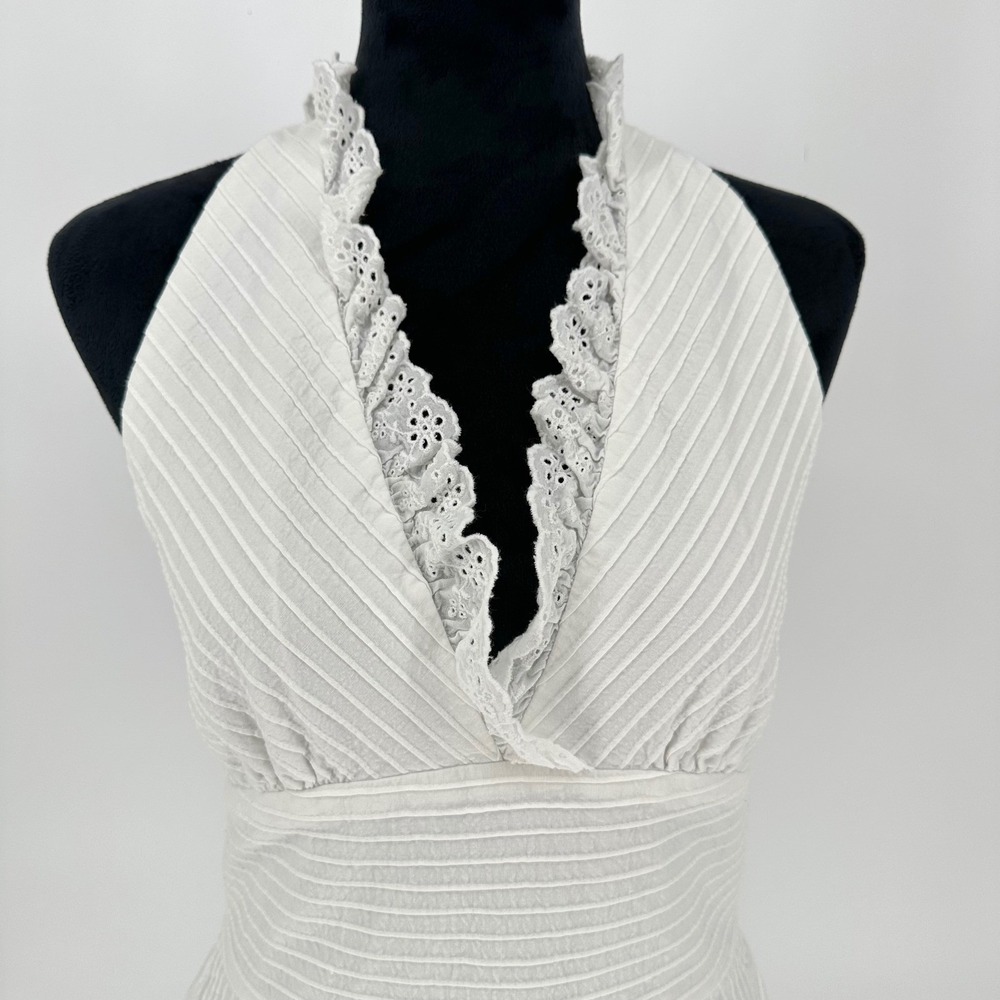 Eliza J White Halter Eyelet Lace Pintuck A Line Maxi Skirt Cotton Dress Women 12 - Picture 2 of 8